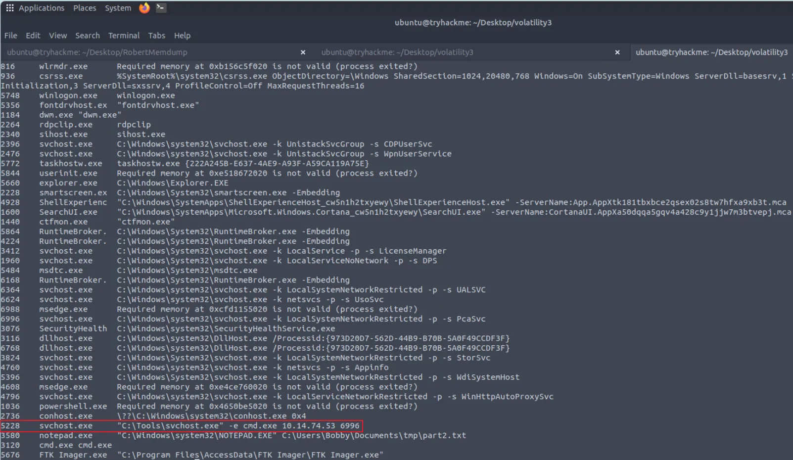 Volatility3 cmdline命令输出截图