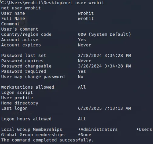 net user wrohit执行结果