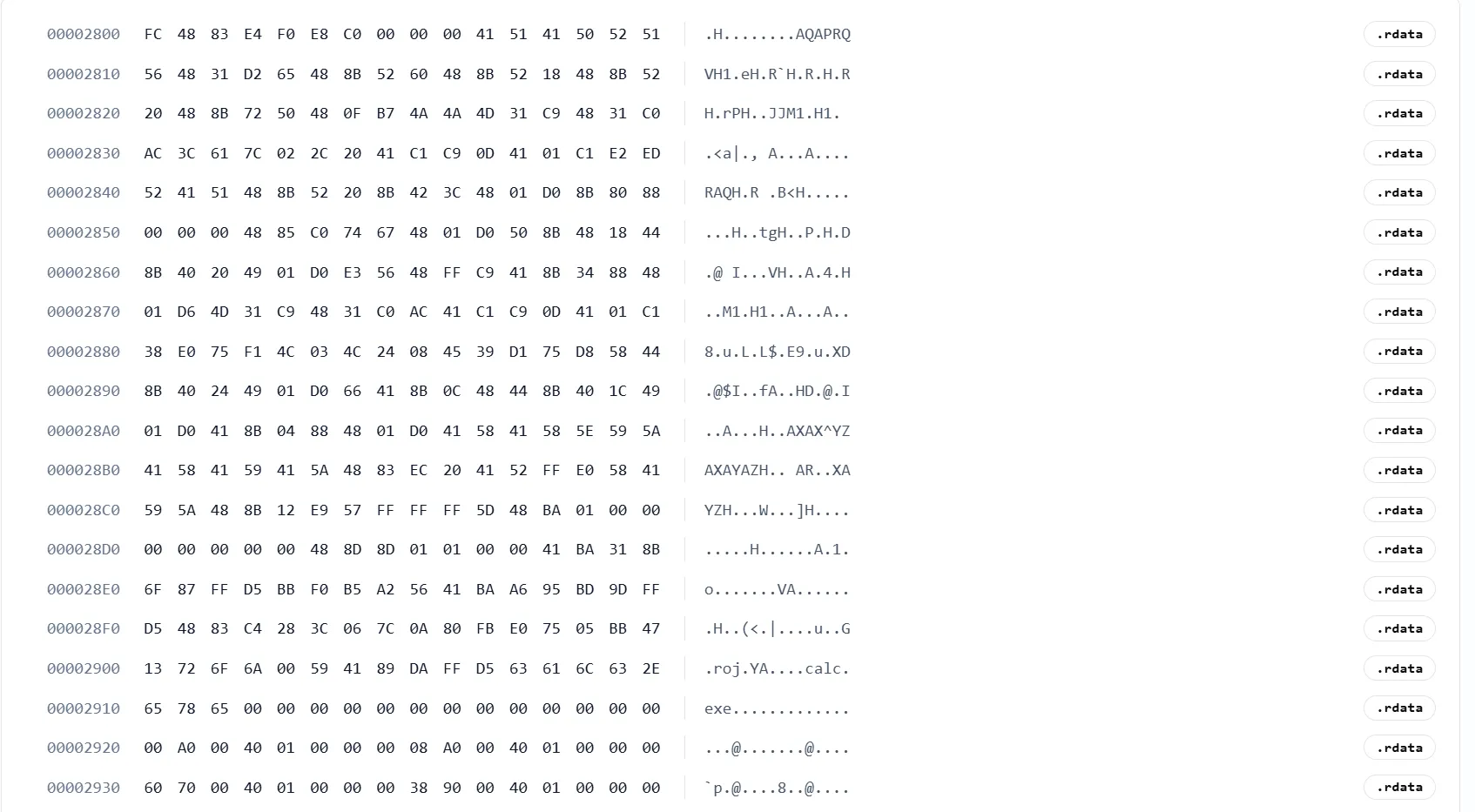 pe analyzer online hex view .rdata